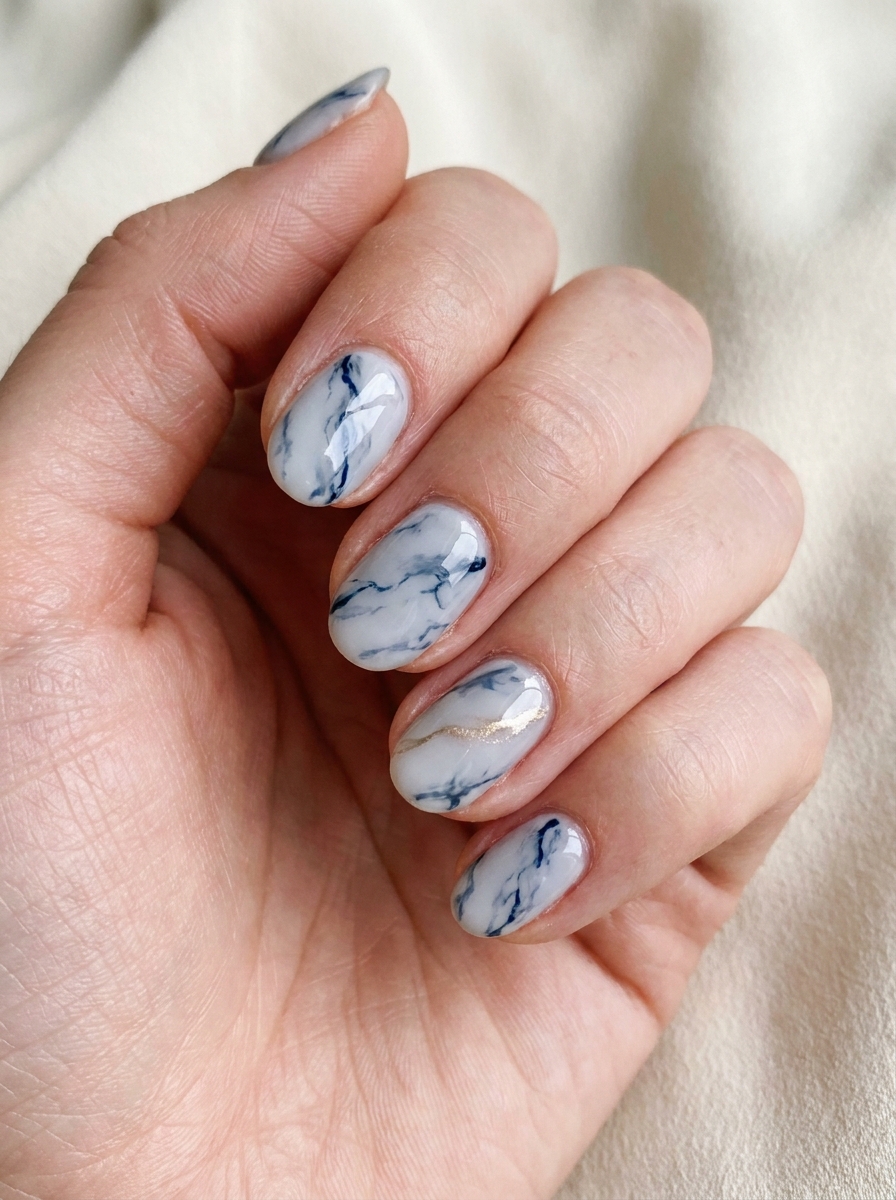 Navy Marble Nails als Dunkelblaue Nägel Ideen Inspiration 2026